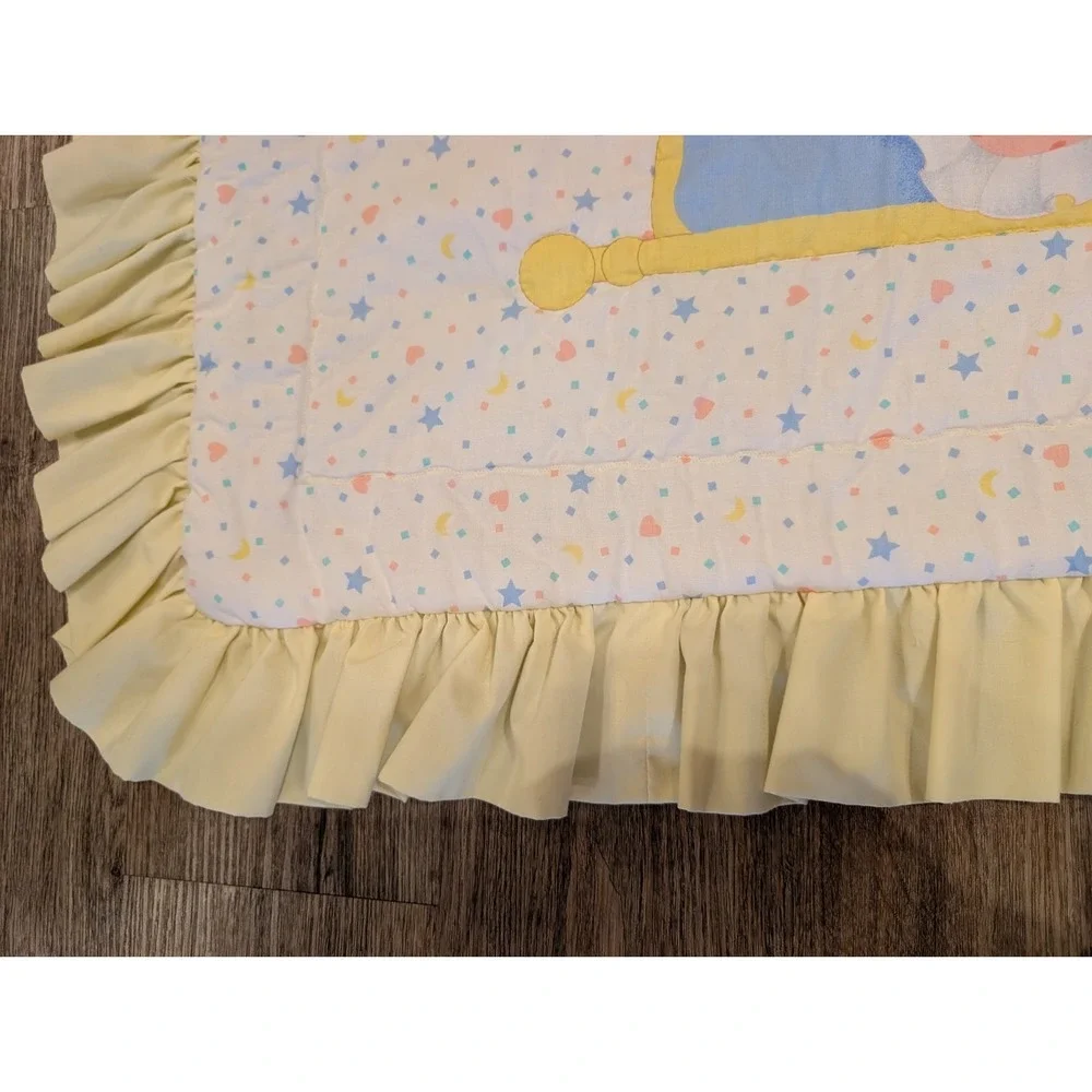 VTG Baby Crib Quilt Blanket Bear Elephant Duck Hearts Nursery Handmade Ruffle